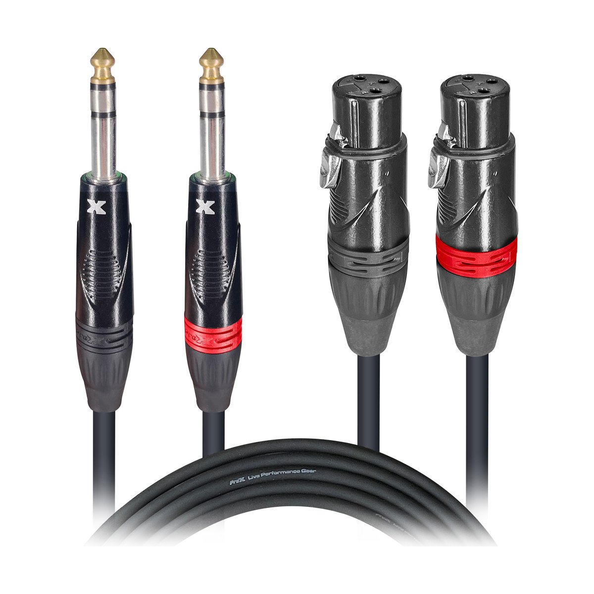 PRO X XC-DSXF05 5 Ft. Balanced Dual 1/4" TRS-M to Dual XLR3-F High Performance Audio Cable