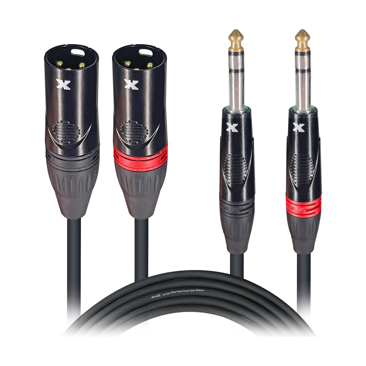 PRO X XC-DSXM03 3 Ft. Balanced Dual 1/4" TRS-M to Dual XLR3-M High Performance Audio Cable