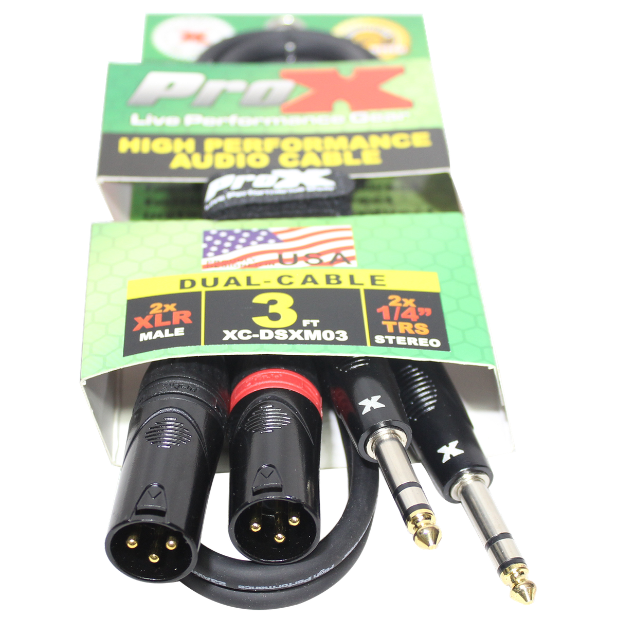 ProX XC-DSXM03 3 Ft. Balanced Dual 1/4" TRS-M to Dual XLR3-M High Performance Audio Cable - view 2