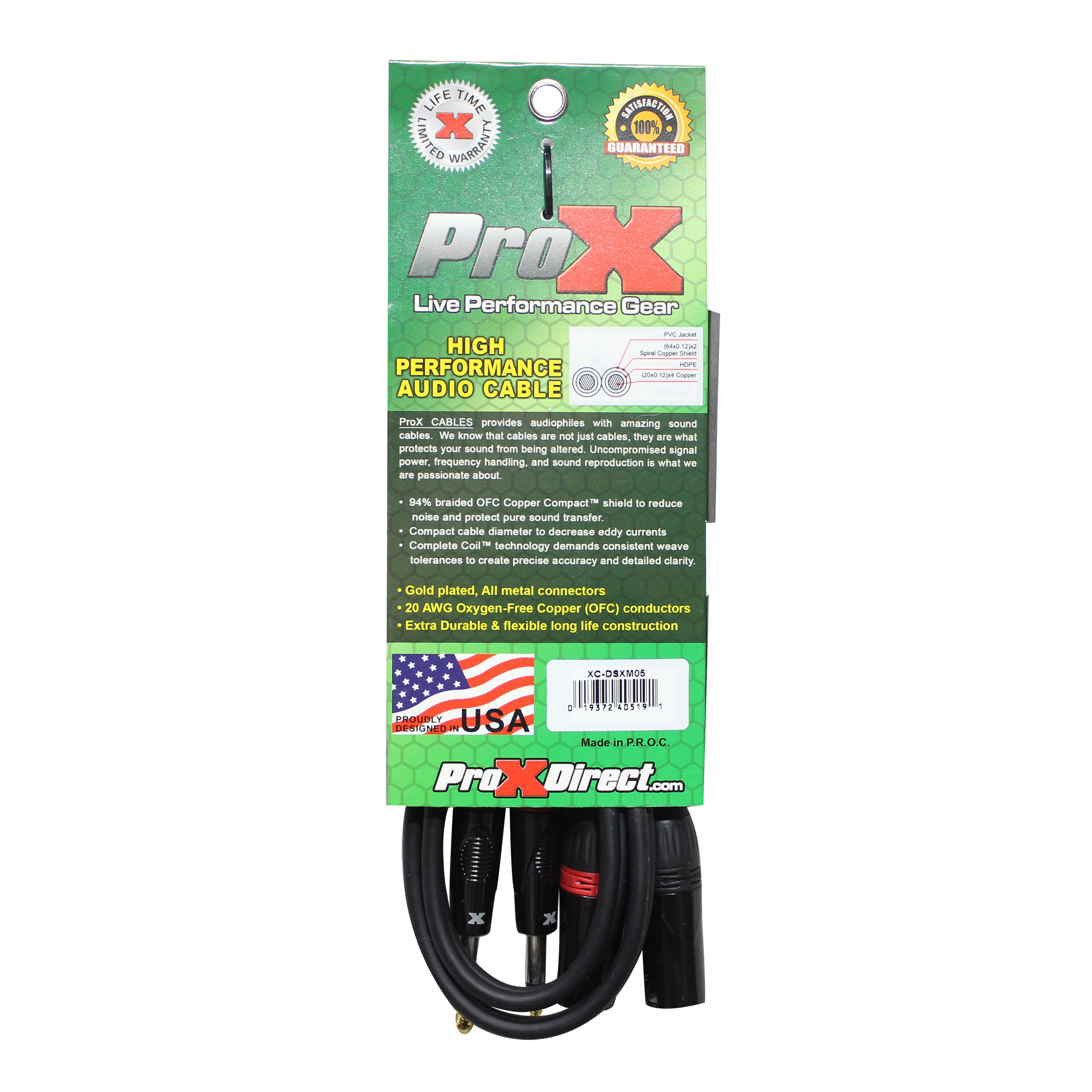 ProX XC-DSXM05 5 Ft. Balanced Dual 1/4" TRS M to Dual XLR3 M High Performance Audio Cable - view 3