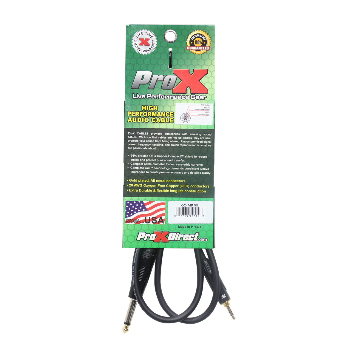 ProX XC-MP05 5 Ft. Unbalanced TRS-M Mini 1/8" to TS-M High Performance Audio Cable - view 3