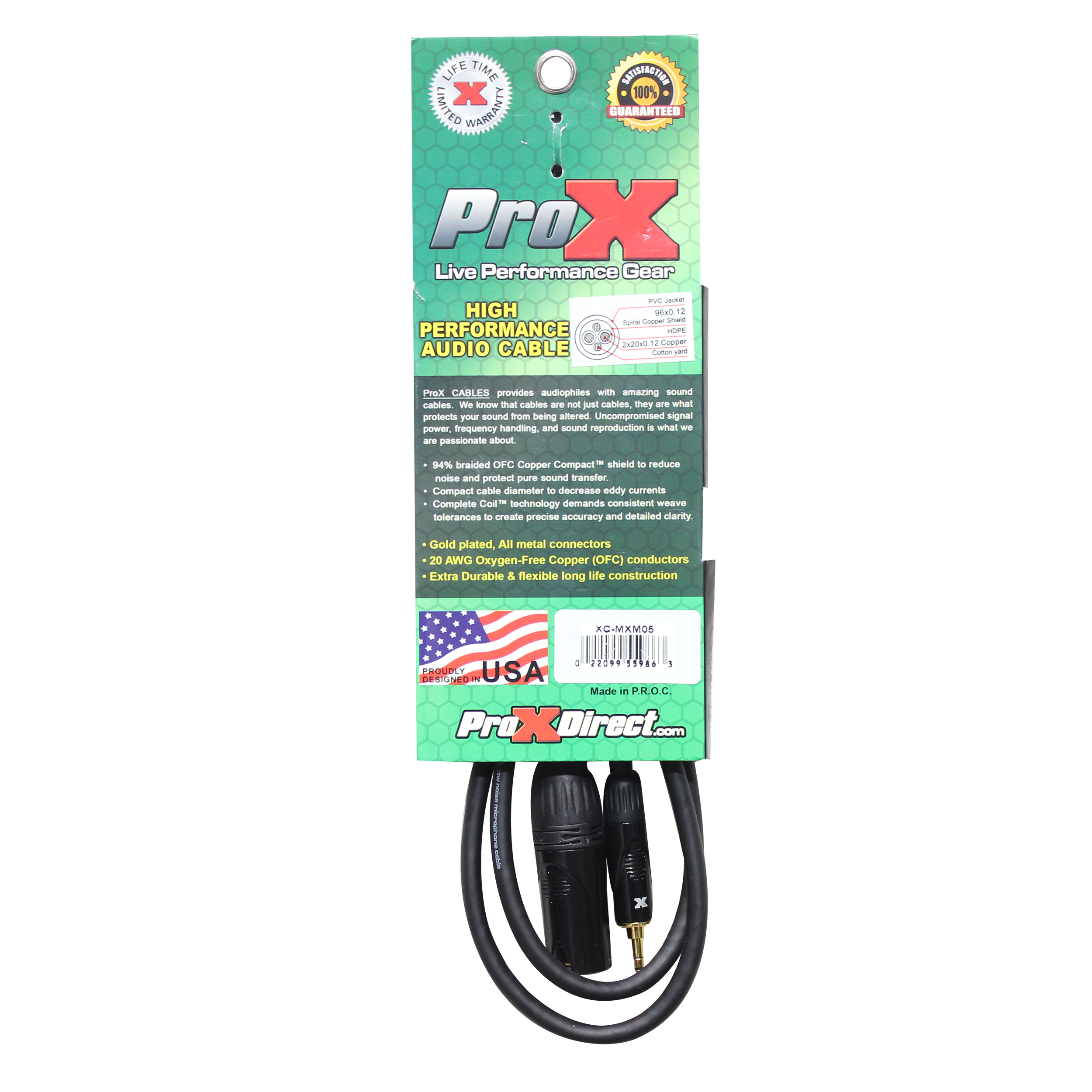 ProX XC-MXM05 5 Ft. UnBalanced Audio Cable 1/8" (3.5mm) TRS Mini to XLR M - view 3