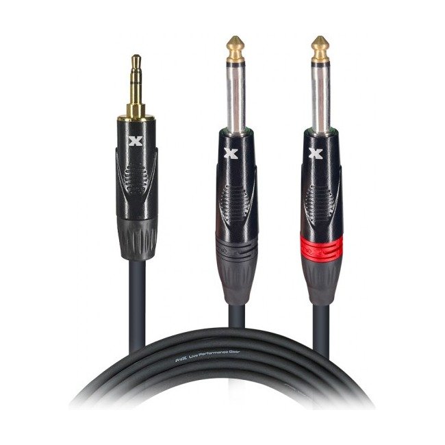 PRO X XC-MYP03 3 Ft. - 10 Ft. Unbalanced 35mm Mini TRS to Dual TS M High Performance Audio Y Cable