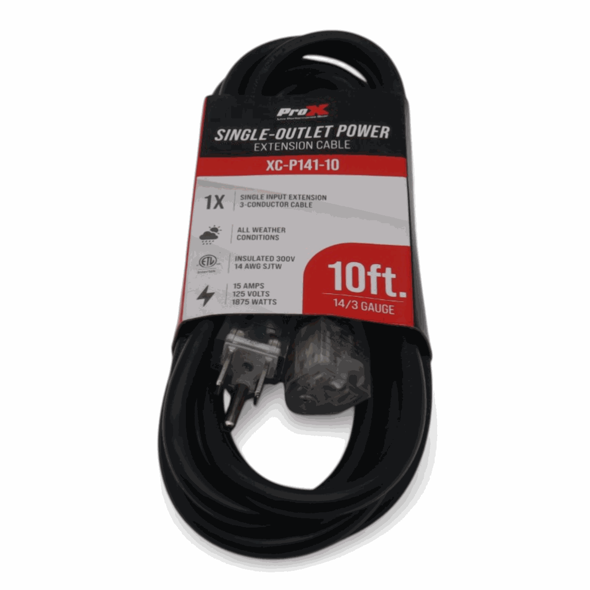 PRO X XC-P141-10 10' Ft. 120VAC NEMA 15 Male to 3 Outlet Female Power-Extension Cord 14 AWG