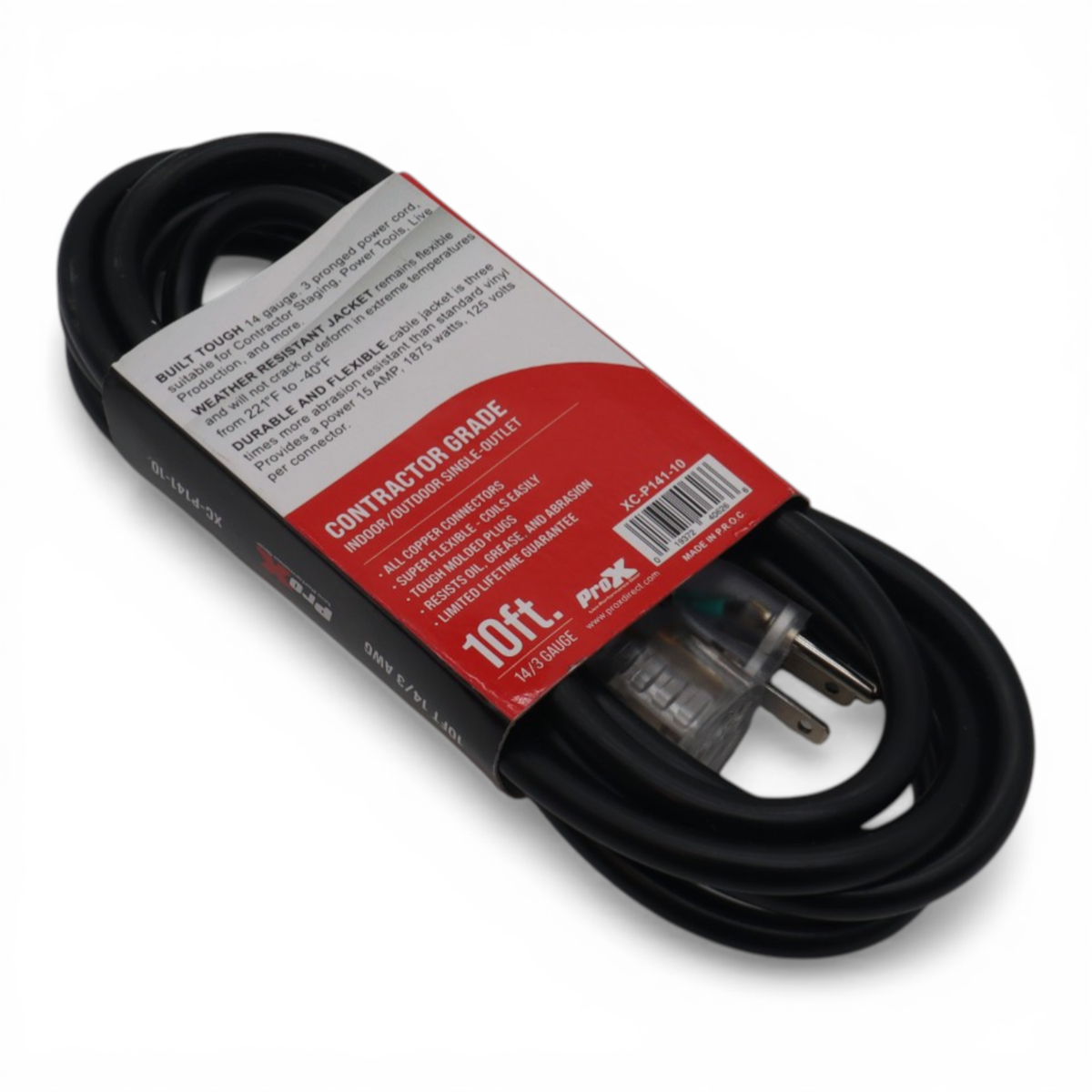 ProX XC-P141-10 10' Ft. 120VAC NEMA 15 Male to 3 Outlet Female Power-Extension Cord 14 AWG - view 2