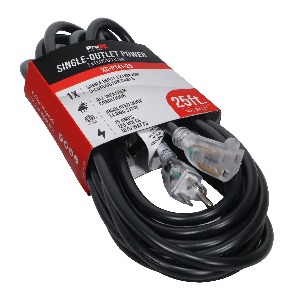 ProX XC-P141-25 25 Ft 110VAC Female 18AMP Power Cord 14AWG Extension Cable Power Cord - view 3
