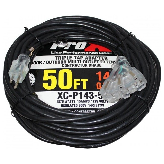 ProX XC-P143-50 50' Ft. 120VAC NEMA 15 Male to 3 Outlet Female Power-Extension Cord 14 AWG - view 2