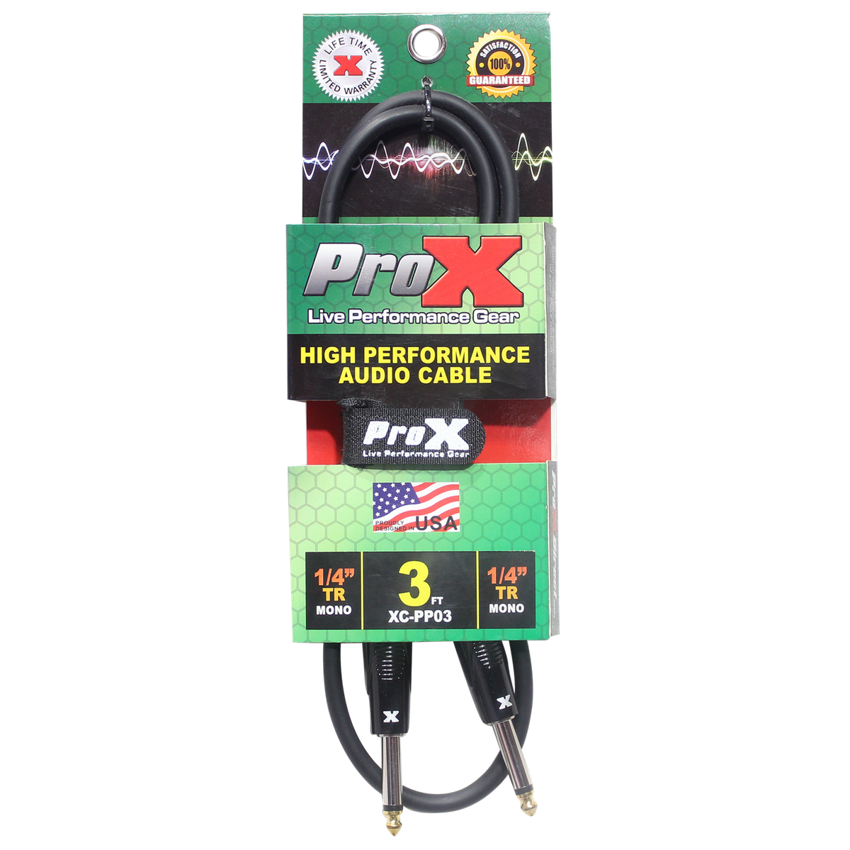 ProX XC-PP03 3' Ft. Unbalanced 1/4" TS-M to 1/4" TS-M High Performance Pro Audio Instrument Guitar Cable - view 3