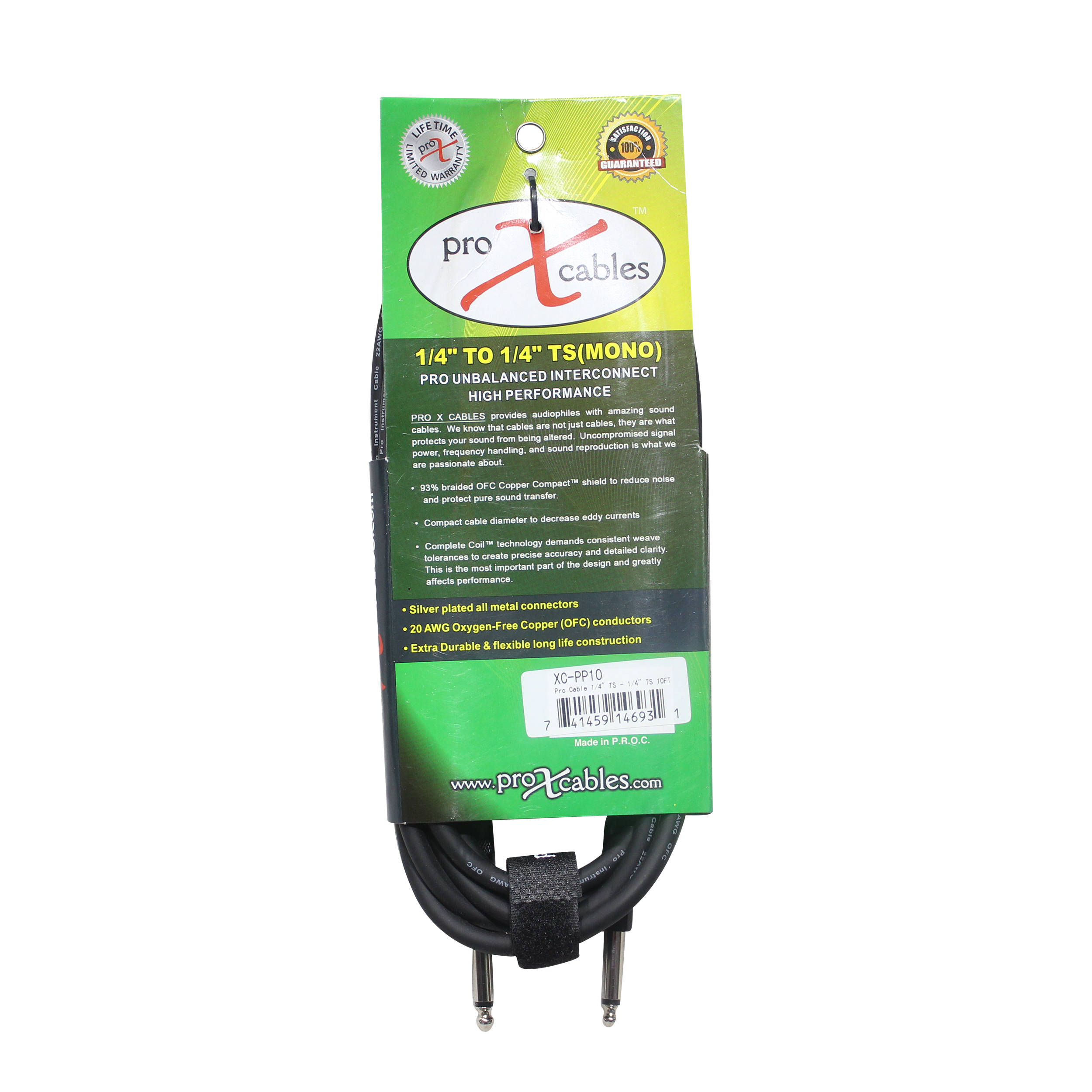ProX XC-PP10 10 Ft. Unbalanced 1/4" TS M to 1/4" TS M High Performance Pro Audio Instrument Guitar Cable - view 3