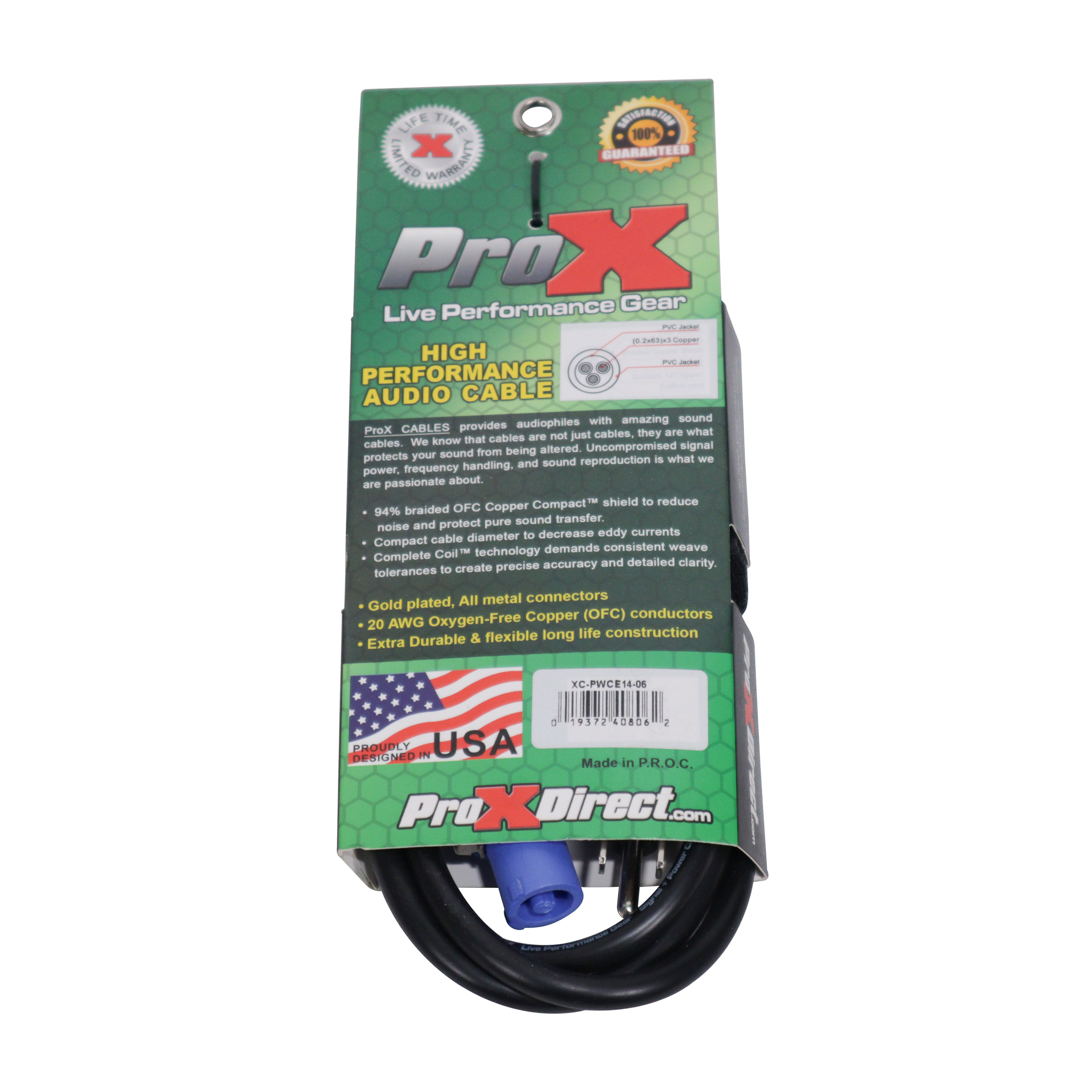 ProX XC-PWCE14-06 6 Ft. - 10 Ft. 14 AWG High Performance Power Cord NEMA 5 15 Edison to Blue Male for Power Connection compatible devices - view 3