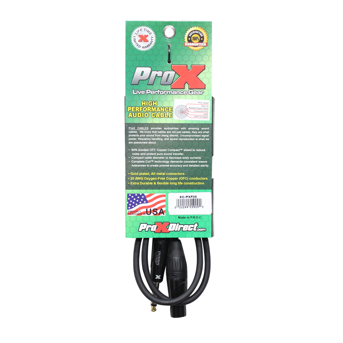 ProX XC-PXF05 5 Ft. Unbalanced 1/4" TS-M to XLR-F High Performance Audio Cable - view 3