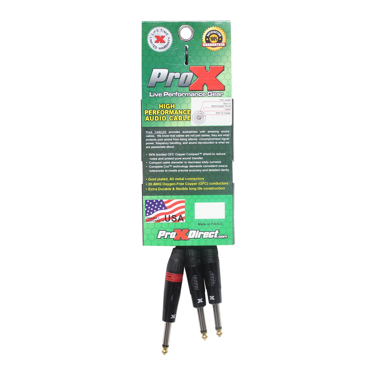 ProX XC-PYP03 3 Ft. 1/4" TS-M to Dual 1/4" TS-M High Performance Audio Cable - view 3