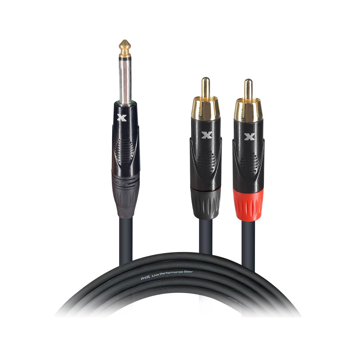 PRO X XC-PYR03 3 Ft. Unbalanced 1/4" TS-M to Dual RCA-M High Performance Audio Y Cable
