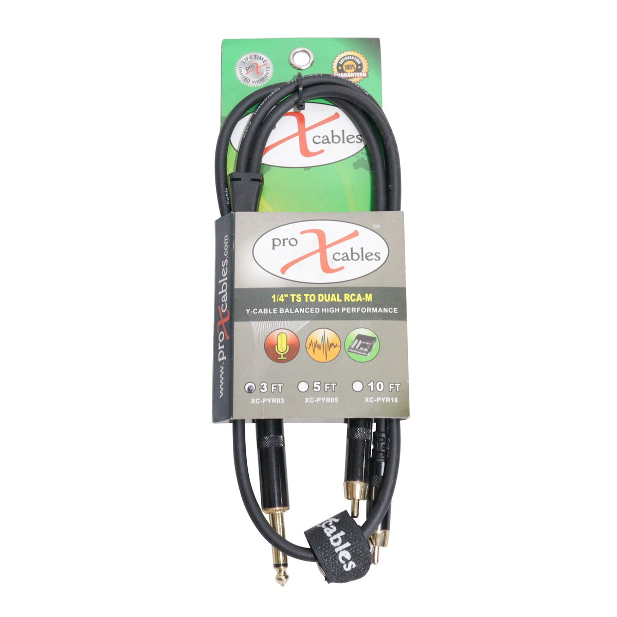 ProX XC-PYR03 3 Ft. Unbalanced 1/4" TS-M to Dual RCA-M High Performance Audio Y Cable - view 2