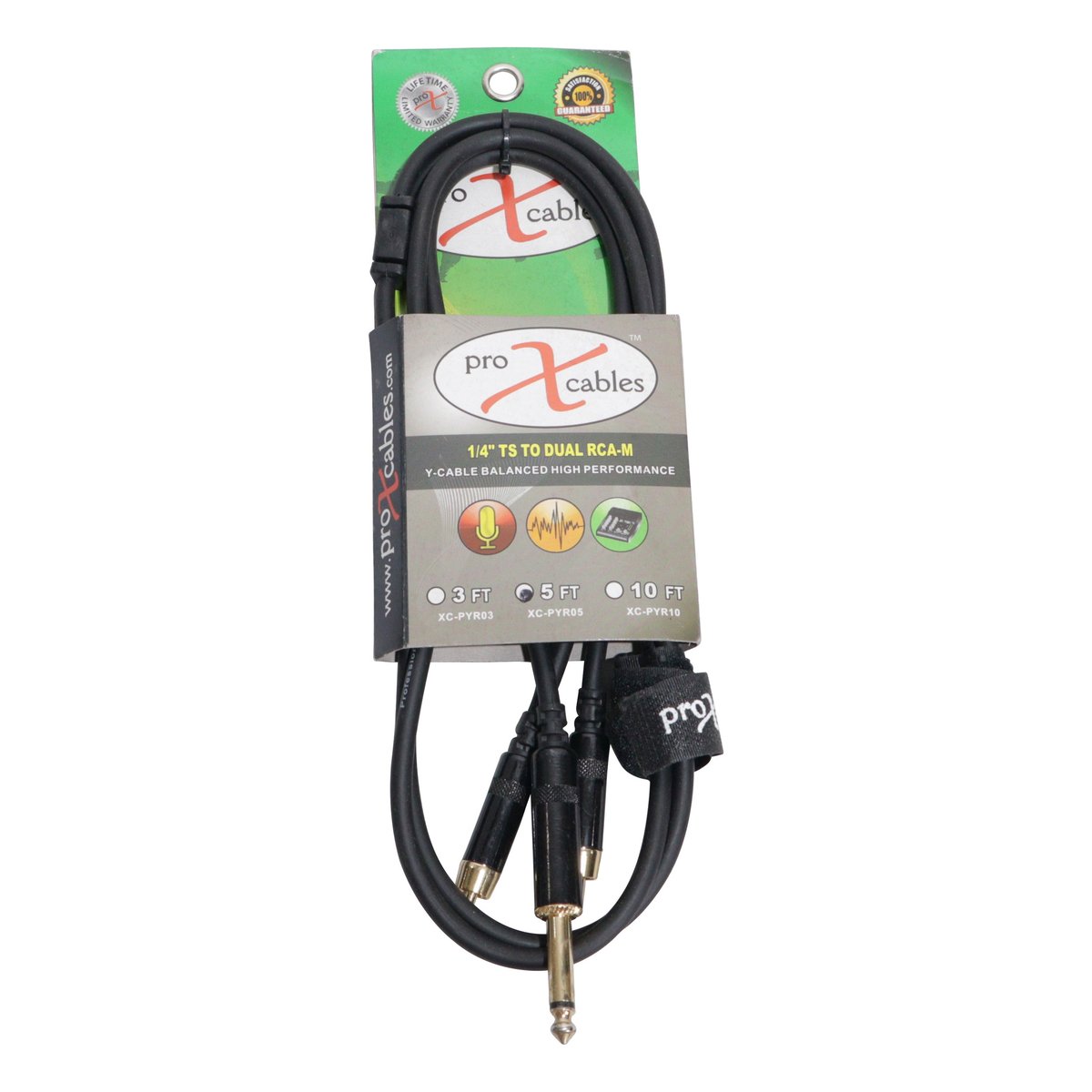 ProX XC-PYR05 5 Ft. Unbalanced 1/4" TS-M to Dual RCA-M High Performance Audio Y Cable - view 2