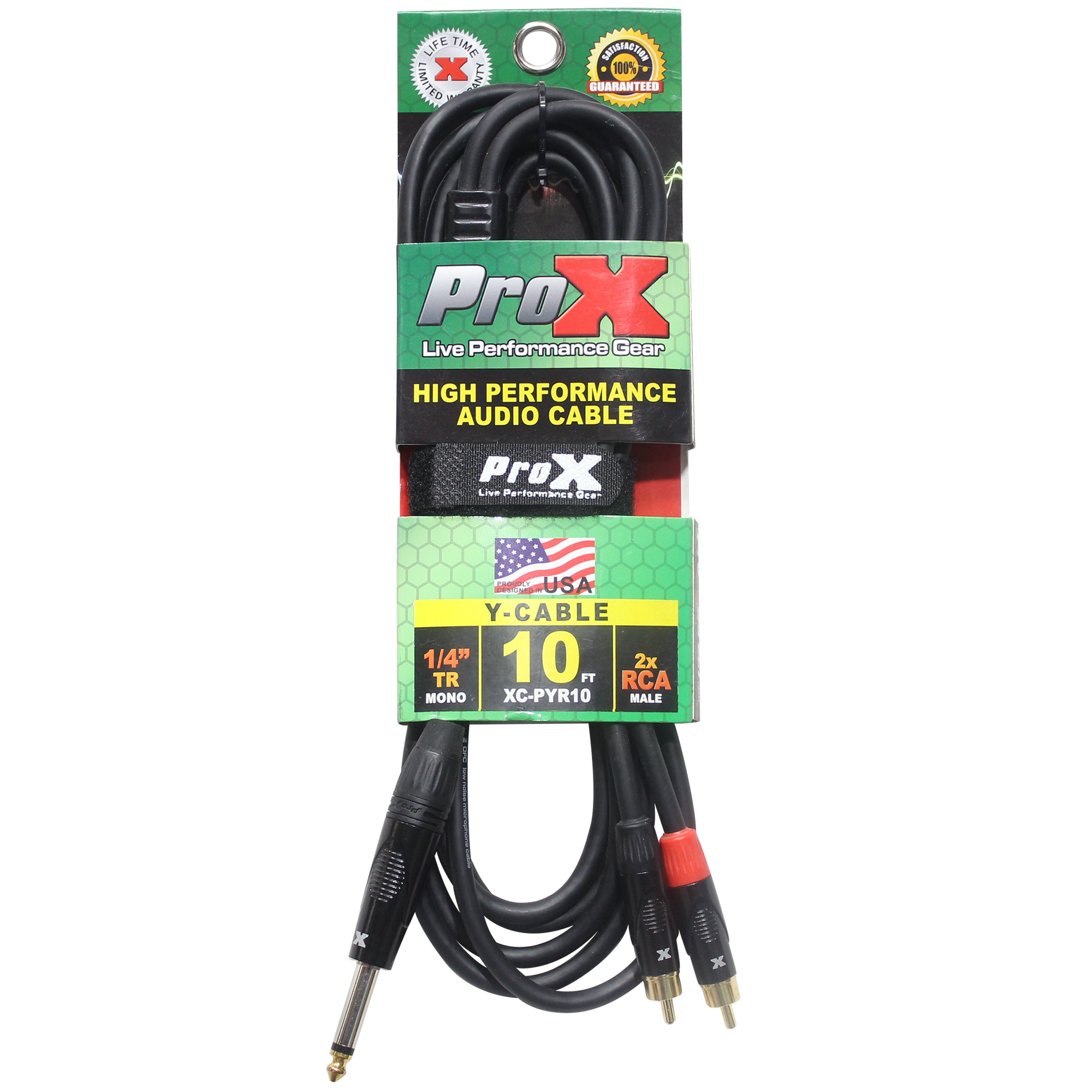 ProX XC-PYR10 10 Ft. Unbalanced 1/4" TS M to Dual RCA M High Performance Audio Y Cable - view 2