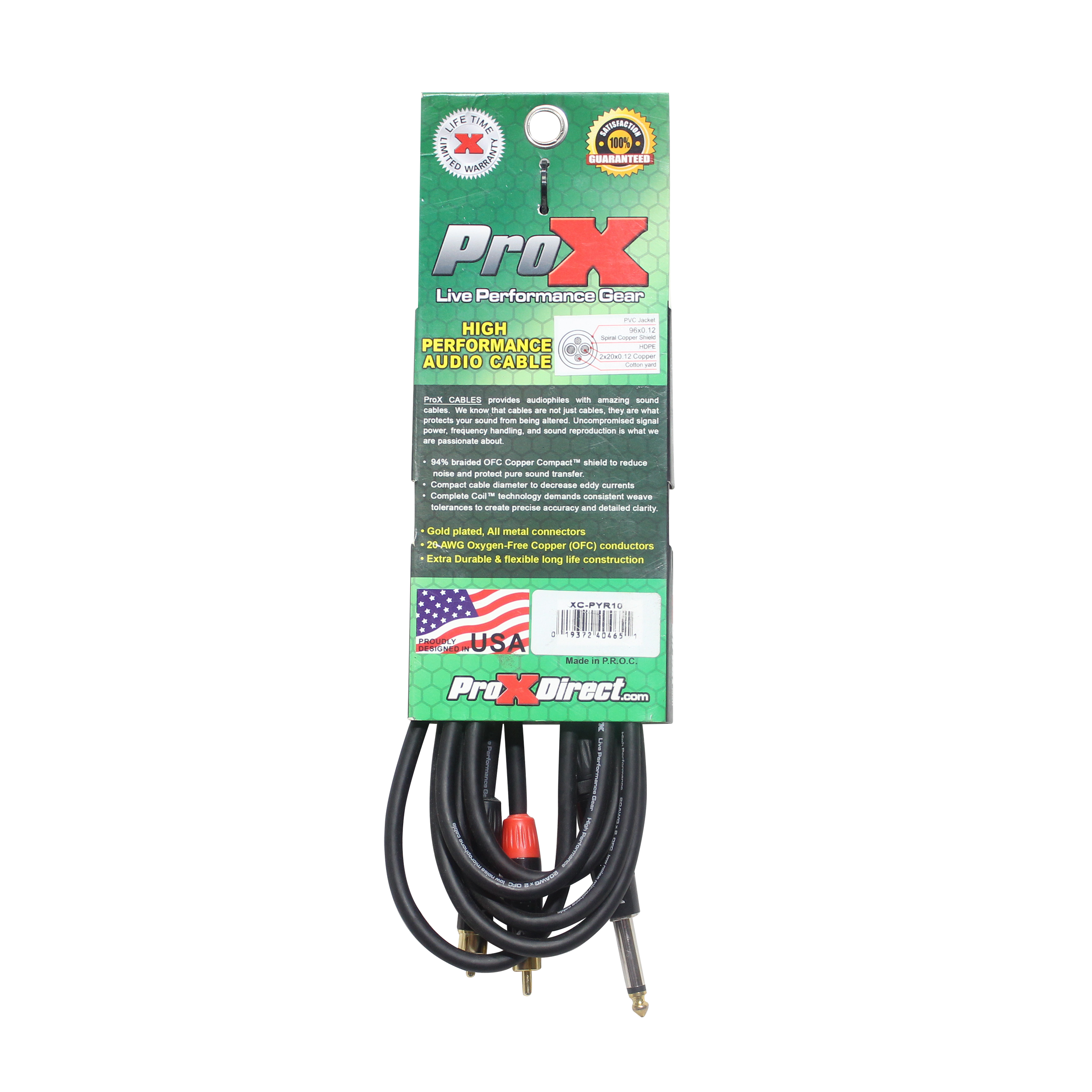 ProX XC-PYR10 10 Ft. Unbalanced 1/4" TS M to Dual RCA M High Performance Audio Y Cable - view 3