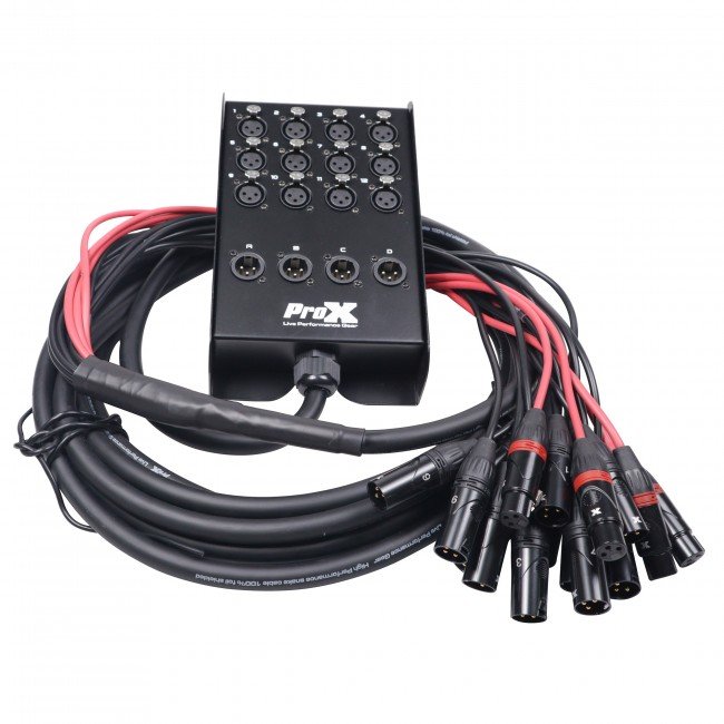 PRO X 25 Ft - 100 Ft XLR Stage Recording Extension Box Snake 12 XLR-F Send Inputs 4 XLR-M Effects Return