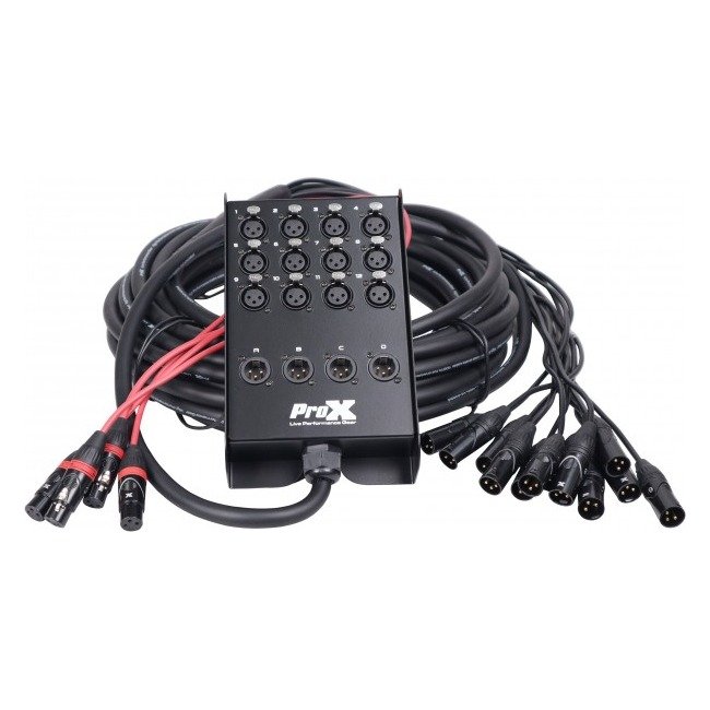 PRO X XC-SB124XLR50 ProX XC-SB124XLR50 50 Ft. XLR Stage Recording Extension Box Snake 12 XLR-F Send Inputs 4 XLR-M Effects Return