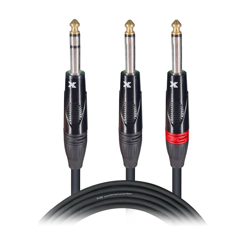 PRO X XC-SYP03 3 Ft. Unbalanced TRS-M Stereo to Dual TS-M High Performance Audio Y Cable