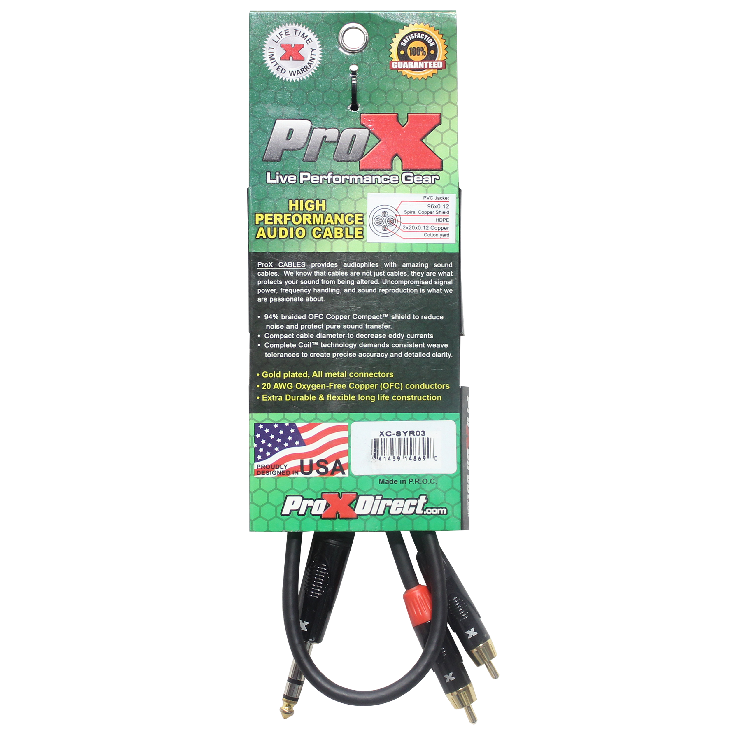 ProX XC-SYR03 3 Ft. - 5 Ft. Unbalanced 1/4" TRS M to Dual RCA M High Performance Audio Cable - view 4