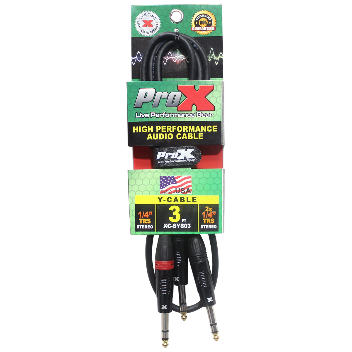 ProX XC-SYS03 3 Ft. 1/4" TRS-M to Dual 1/4" TRS-M High Performance Audio Cable - view 3
