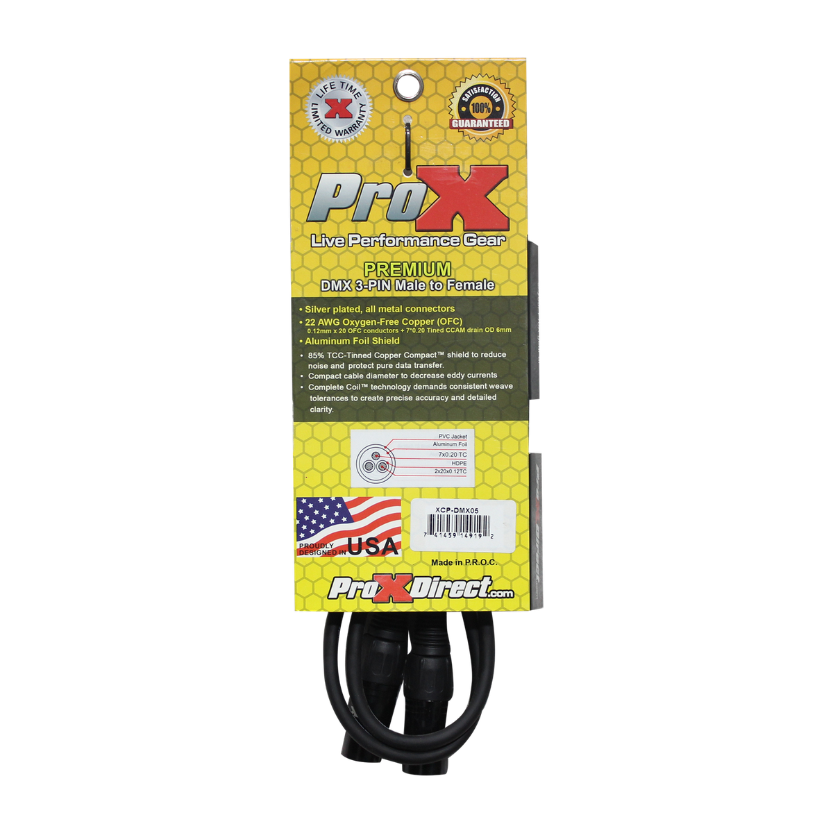 ProX XCP-DMX05 5 Ft. DMX XLR3-M to XLR3-F Premium Cable - view 3