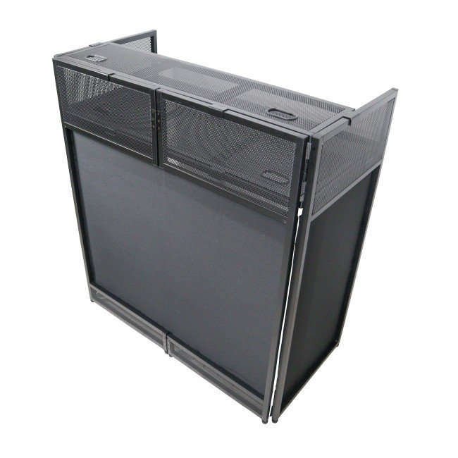 PRO X XF-VISTABLMK2 VISTA DJ Booth Facade Table Station with White and Black Scrim kit and Padded Travel Bag | Black Hardware