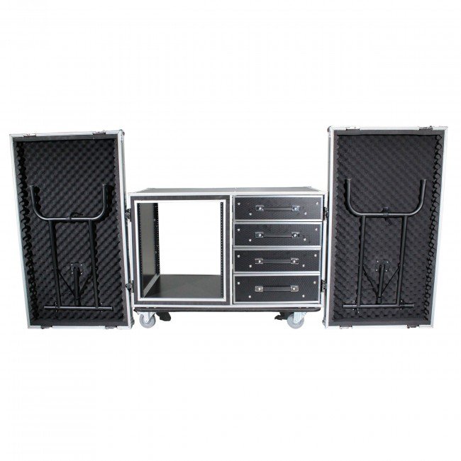 ProX XS-12U4DTW 12U Shockproof Workstation Case W-Dual Side Table and Drawers | 24 In Rail to Rail - view 2