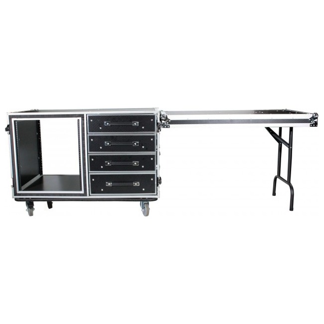 ProX XS-12U4DTW 12U Shockproof Workstation Case W-Dual Side Table and Drawers | 24 In Rail to Rail - view 3