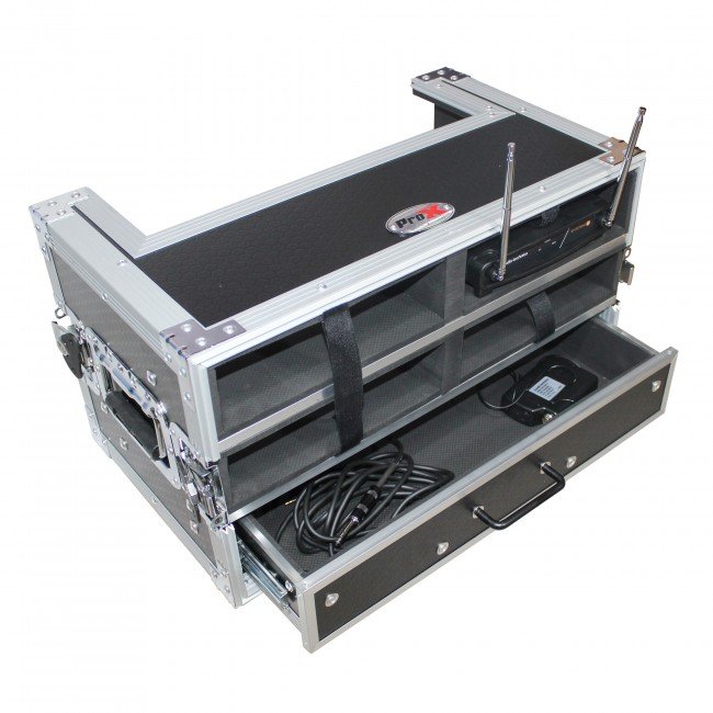 ProX XS-4WM2DR ATA Flight Case with 2U Drawer for Wireless Microphone Receiver External Drive Modular Midi Mounting Storage - view 2