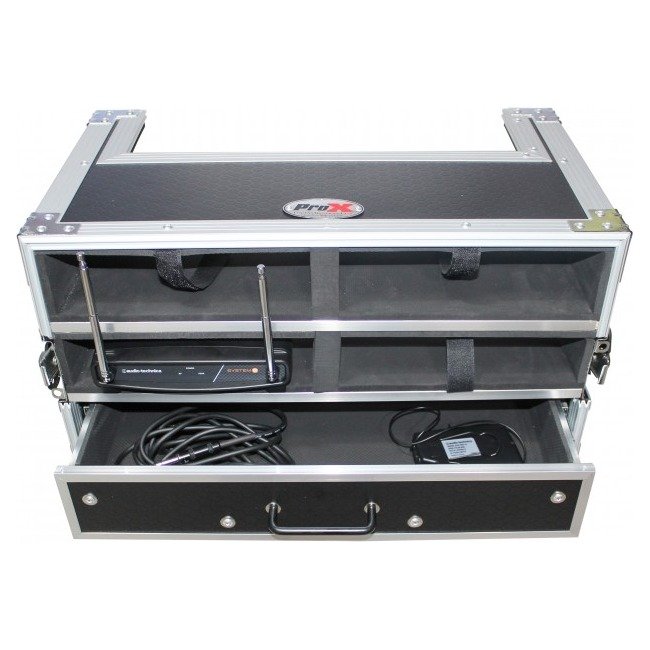 ProX XS-4WM2DR ATA Flight Case with 2U Drawer for Wireless Microphone Receiver External Drive Modular Midi Mounting Storage - view 3