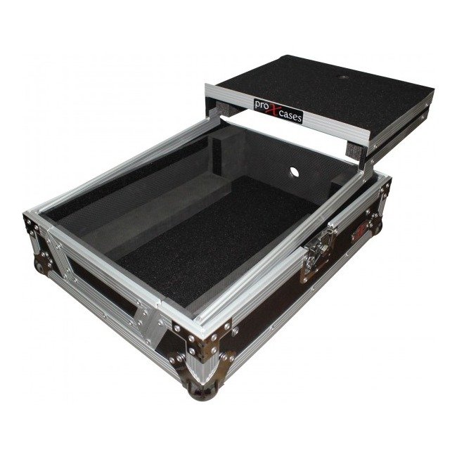 PRO X XS-M12LT - Black On Black Mixer ATA Flight Hard Case for Large Format 12" Universal DJ Mixer with Laptop Shelf