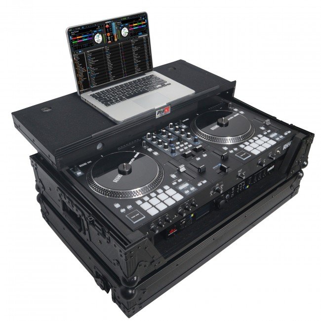 PRO X XS-RANEONEWLTBL Flight Case For RANE ONE Dj Controller W-Sliding Laptop Shelf & Wheels| Black on Black