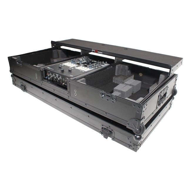 ProX XS-TMC1012WLTFBTLBL Flight Coffin Case For 12" Rane 72 Mixer and 2 Turntables in Battle Mode W/ Laptop Shelf and Wheels Black on Black product image