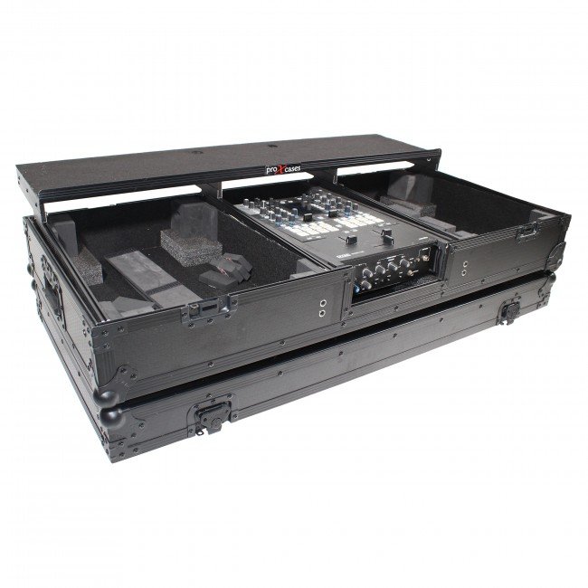 ProX XS-TMC1012WLTFBTLBL Flight Coffin Case For 12" Rane 72 Mixer and 2 Turntables in Battle Mode W/ Laptop Shelf and Wheels Black on Black - view 2