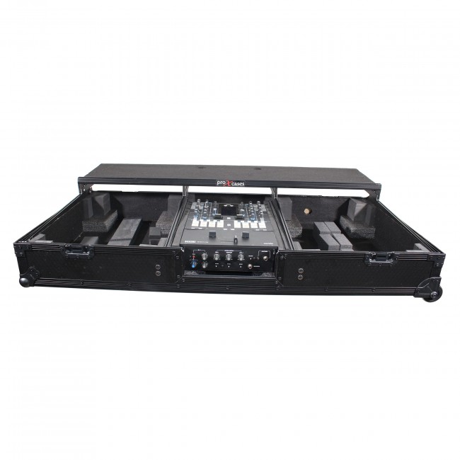 ProX XS-TMC1012WLTFBTLBL Flight Coffin Case For 12" Rane 72 Mixer and 2 Turntables in Battle Mode W/ Laptop Shelf and Wheels Black on Black - view 3