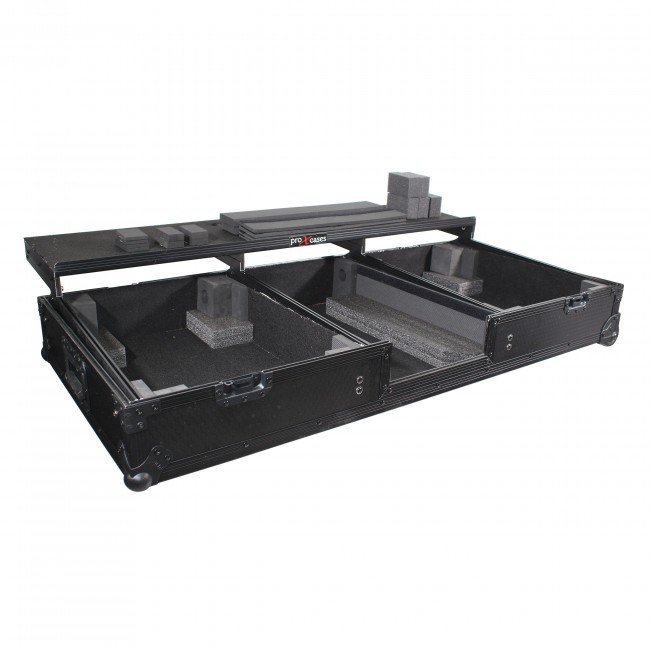 ProX XS-TMC1012WLTFBTLBL Flight Coffin Case For 12" Rane 72 Mixer and 2 Turntables in Battle Mode W/ Laptop Shelf and Wheels Black on Black - view 4