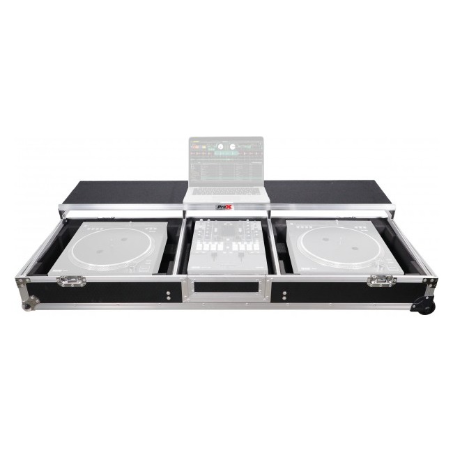 ProX XS-TMC1012WLTFSTND DJ Coffin Flight Case for (2) 1200 Style Turntables 10-inch 12-inch Mixers with Sliding Laptop Shelf and - view 2