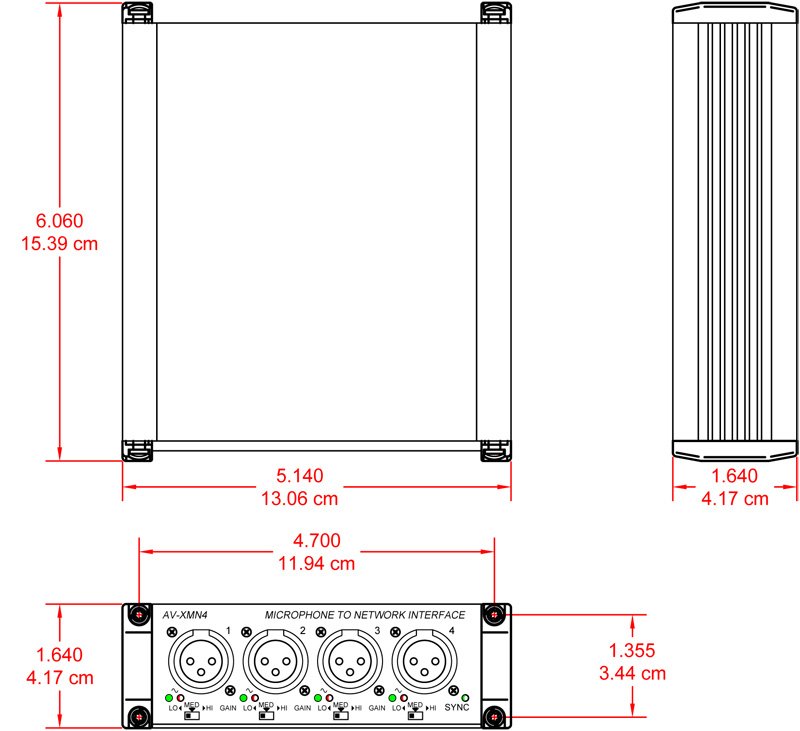 RDL AV-XMN4 Four Microphone Inputs to Dante Network Audio - view 2