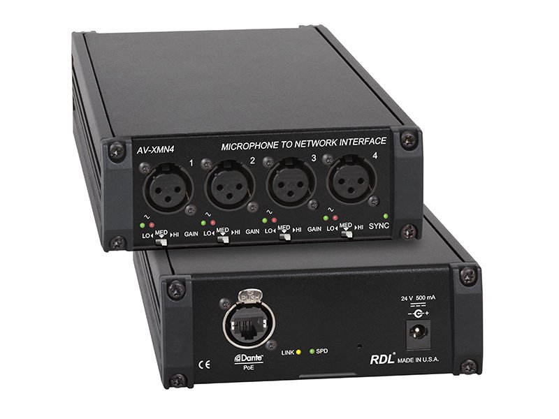 RDL AV-XMN4 Four Microphone Inputs to Dante Network Audio product image