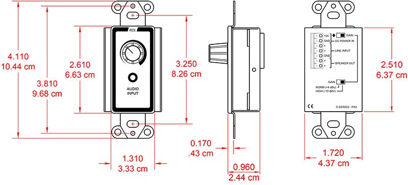 RDL D-PA3 3.5 W Class D Audio Amplifier on a Decora-Style Plate - view 2