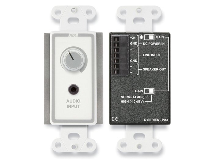 RDL D-PA3 3.5 W Class D Audio Amplifier on a Decora-Style Plate product image