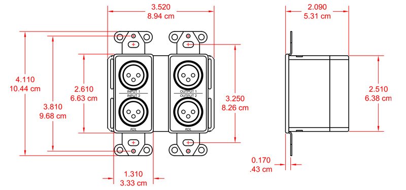RDL DD-BN22 Wall-Mounted Bi-Directional 2x2 Mic/Line Dante Interface - view 2