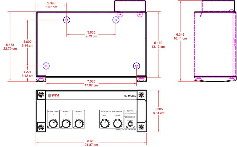 RDL HD-MA35A Constant-Voltage Version of the HD-MA35 Three-Input Mixer Amplifier - view 2