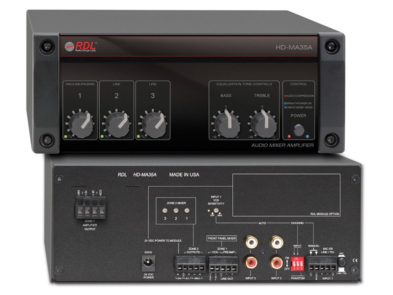 RDL HD-MA35A Constant-Voltage Version of the HD-MA35 Three-Input Mixer Amplifier product image