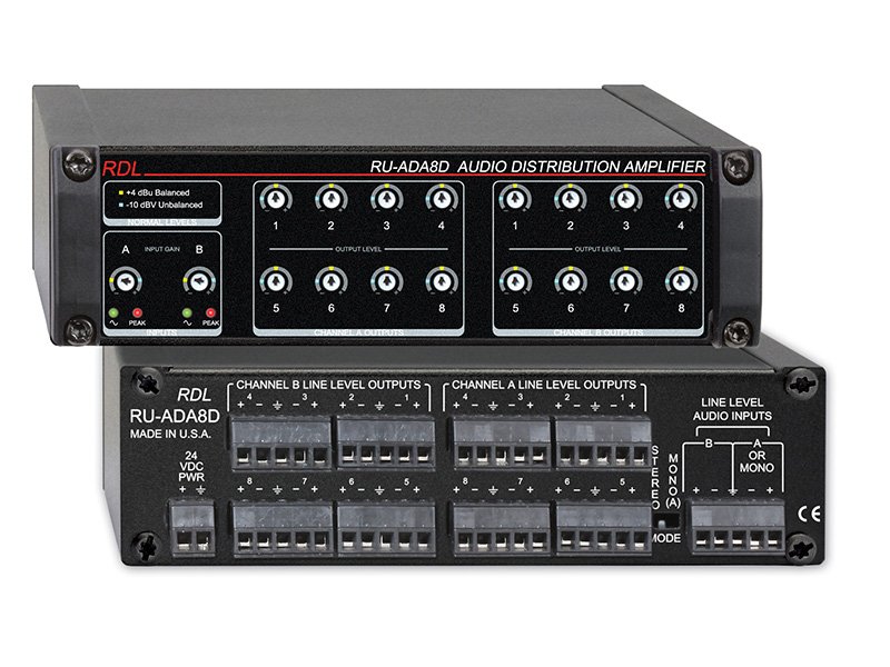 RDL RU-ADA8D Eight-Channel Stereo Audio Distribution Amplifier, 2x8 or 1x16 product image