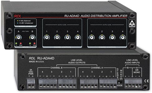 RDL RU-ADA4D Four-Channel Stereo Audio Distribution Amplifier, 2x4 or 1x8