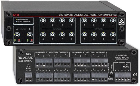 RDL RU-ADA8D Eight-Channel Stereo Audio Distribution Amplifier, 2x8 or 1x16