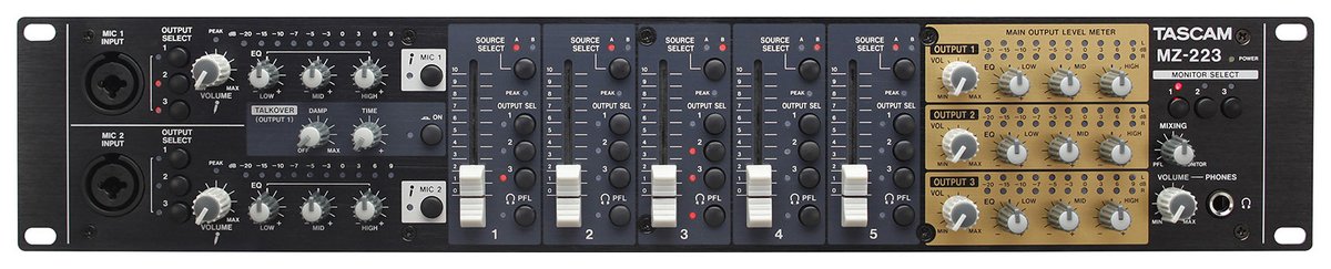 Tascam MZ-223 5-Channel Multi-Zone Rackmount Mixer